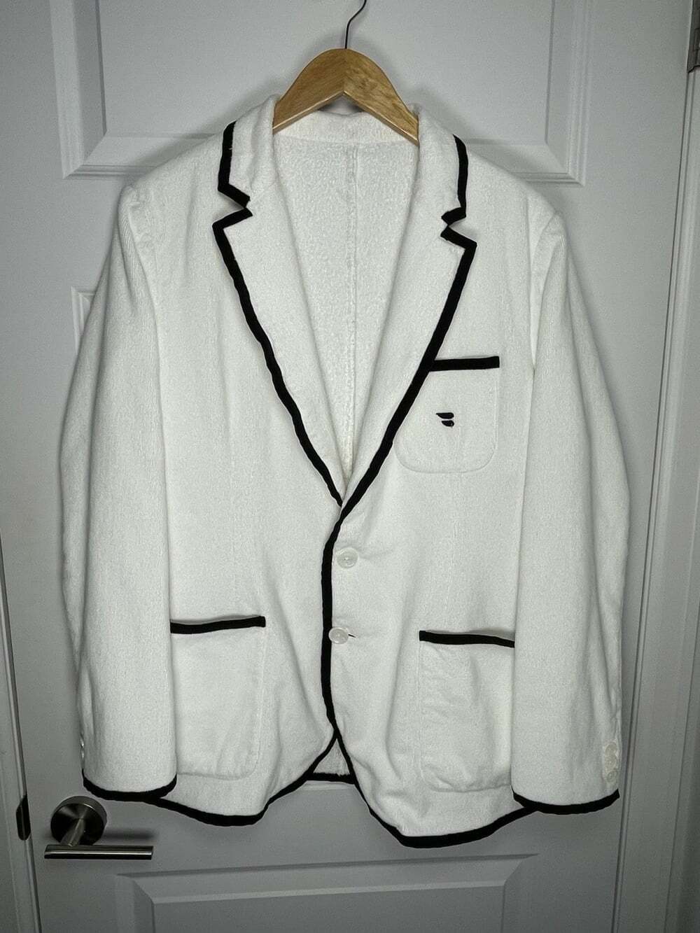 BASK+Blade Terry Cloth Toweling Beach Blazer Jacket White/Black*40* HandMade USA